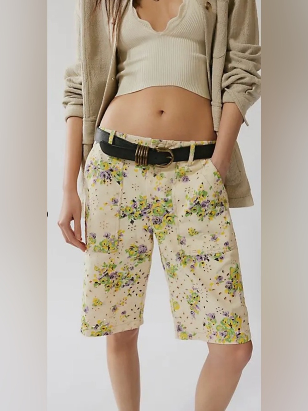 NEW! Anna Sui Rosies Posies Embroidered Eyelet Floral  Bermuda Shorts size 4